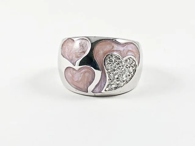 Elegant Unique Heart Shape Pink Color Swirl Pattern Silver Ring