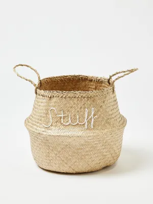 Embroidered stuff seagrass basket medium