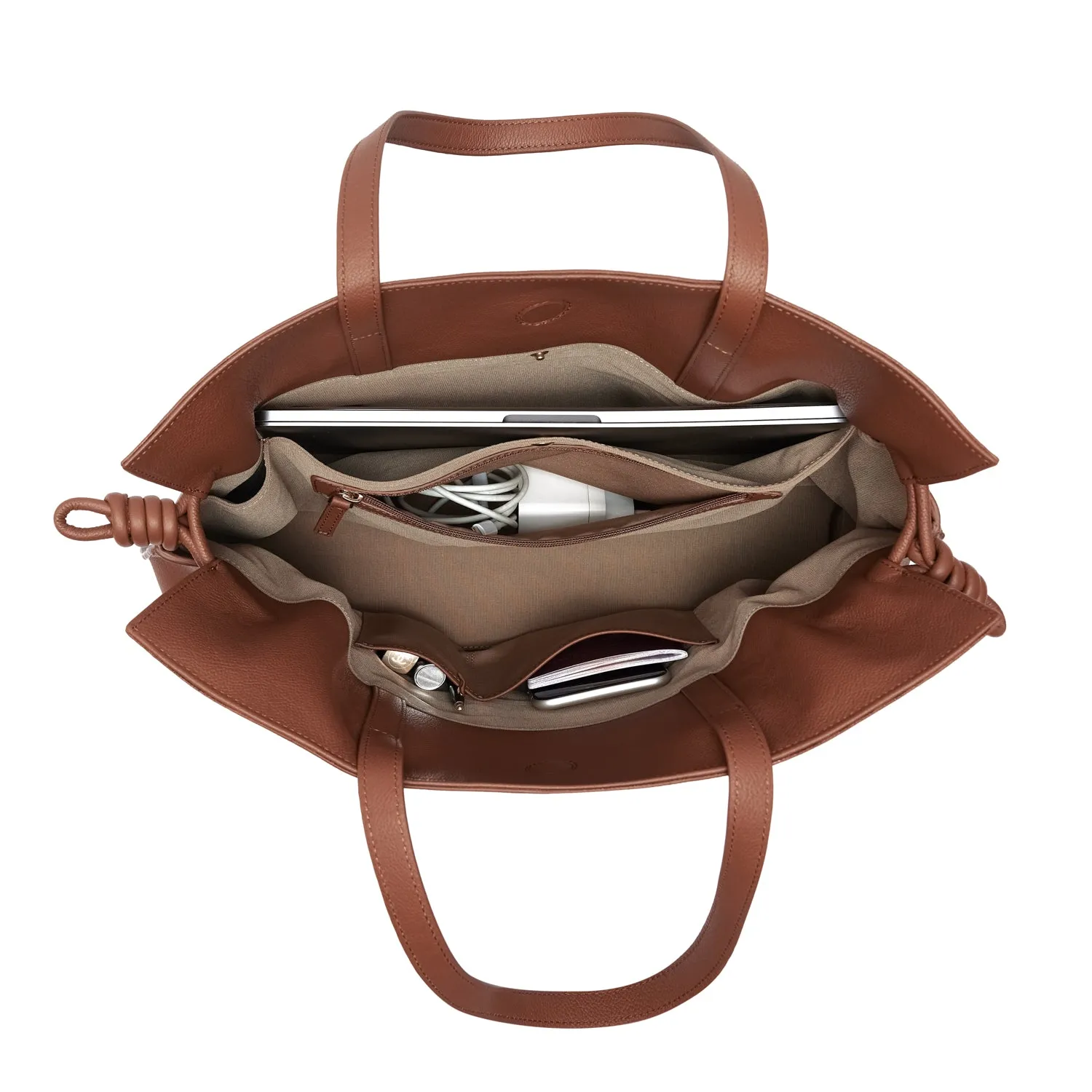 Emma Large Leather Tote Bag, Nutshell