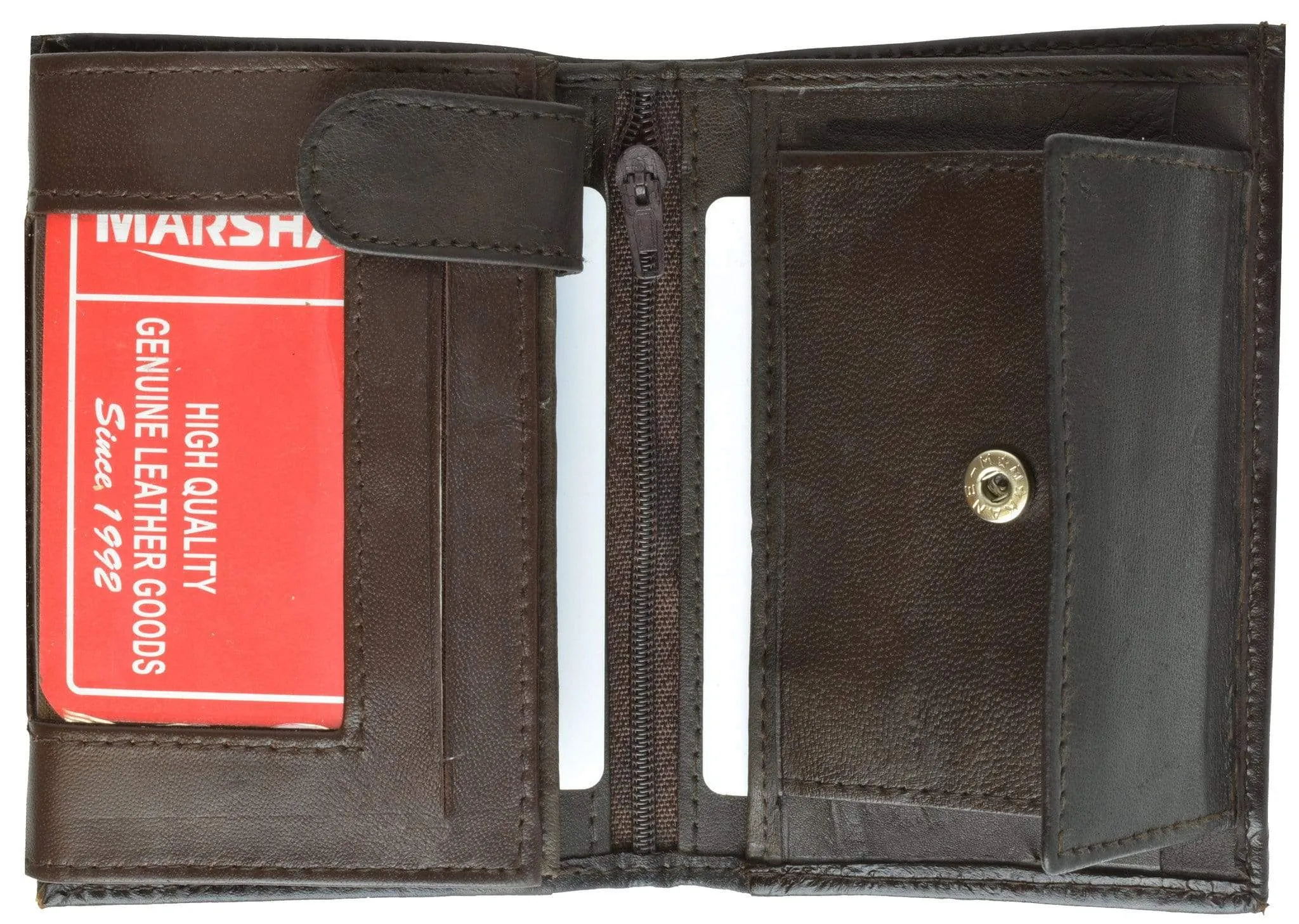 European Style Bifold Trifold Genuine Leather Wallet with ID Window 518 CF