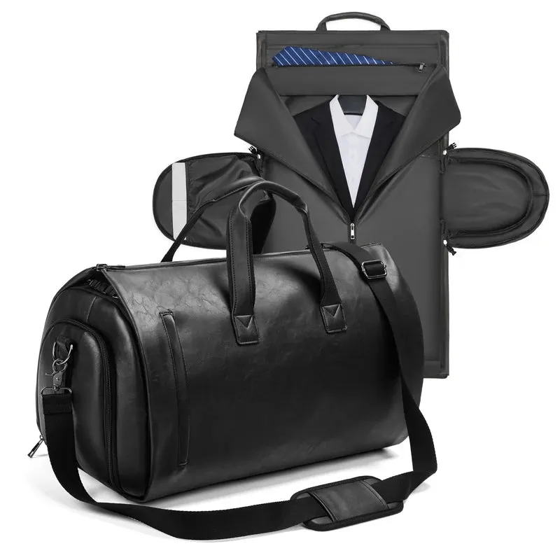 Factory wholesale Black PU leather luggage travel bag business suit bag men Duffel Travelling bag