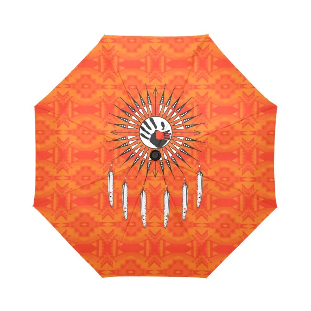 Fancy Orange Feather Directions Auto-Foldable Umbrella