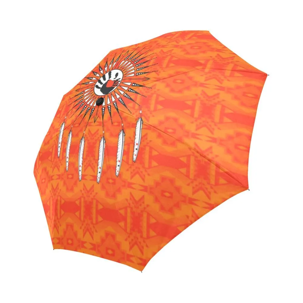 Fancy Orange Feather Directions Auto-Foldable Umbrella