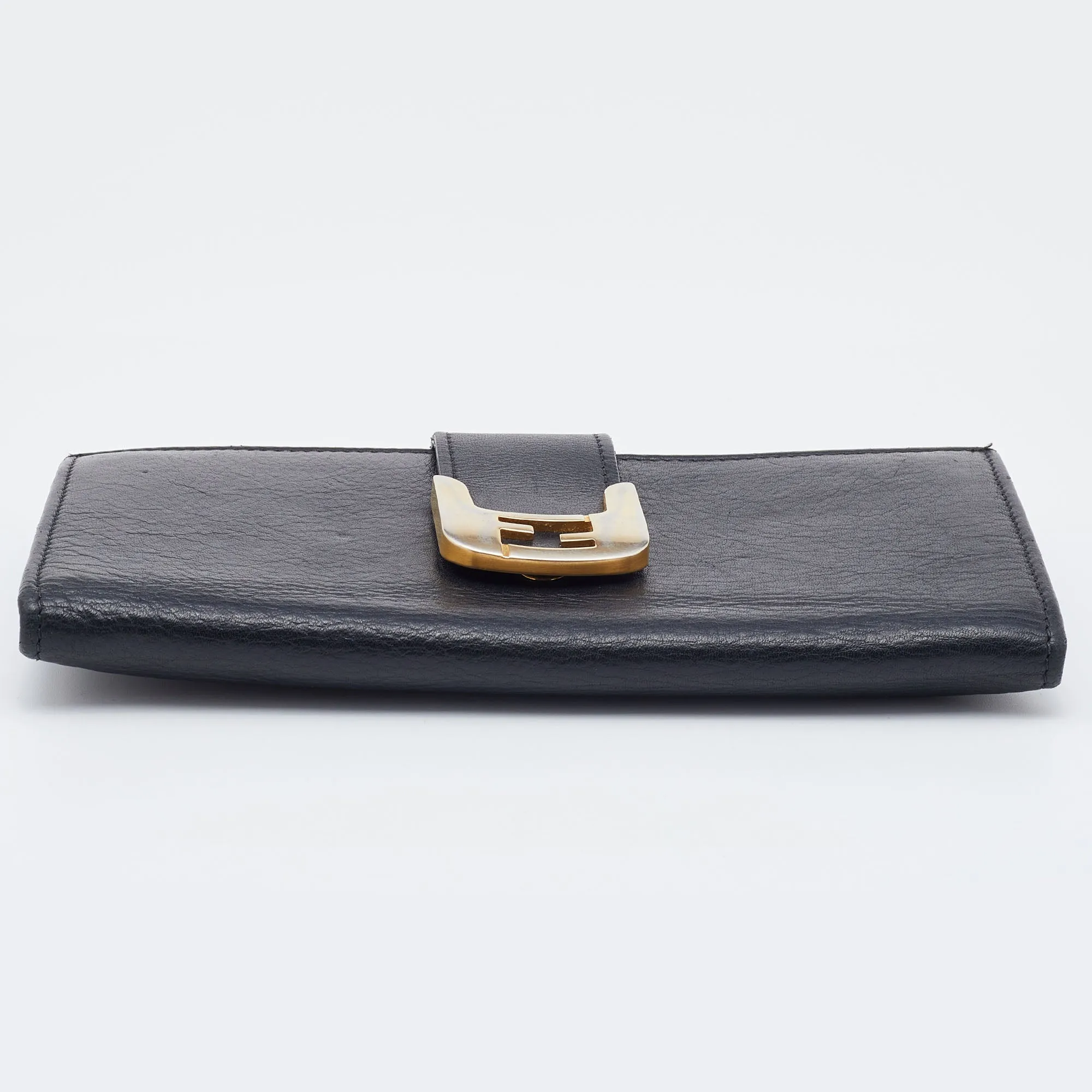 FENDI Black Leather Flap Continental Wallet