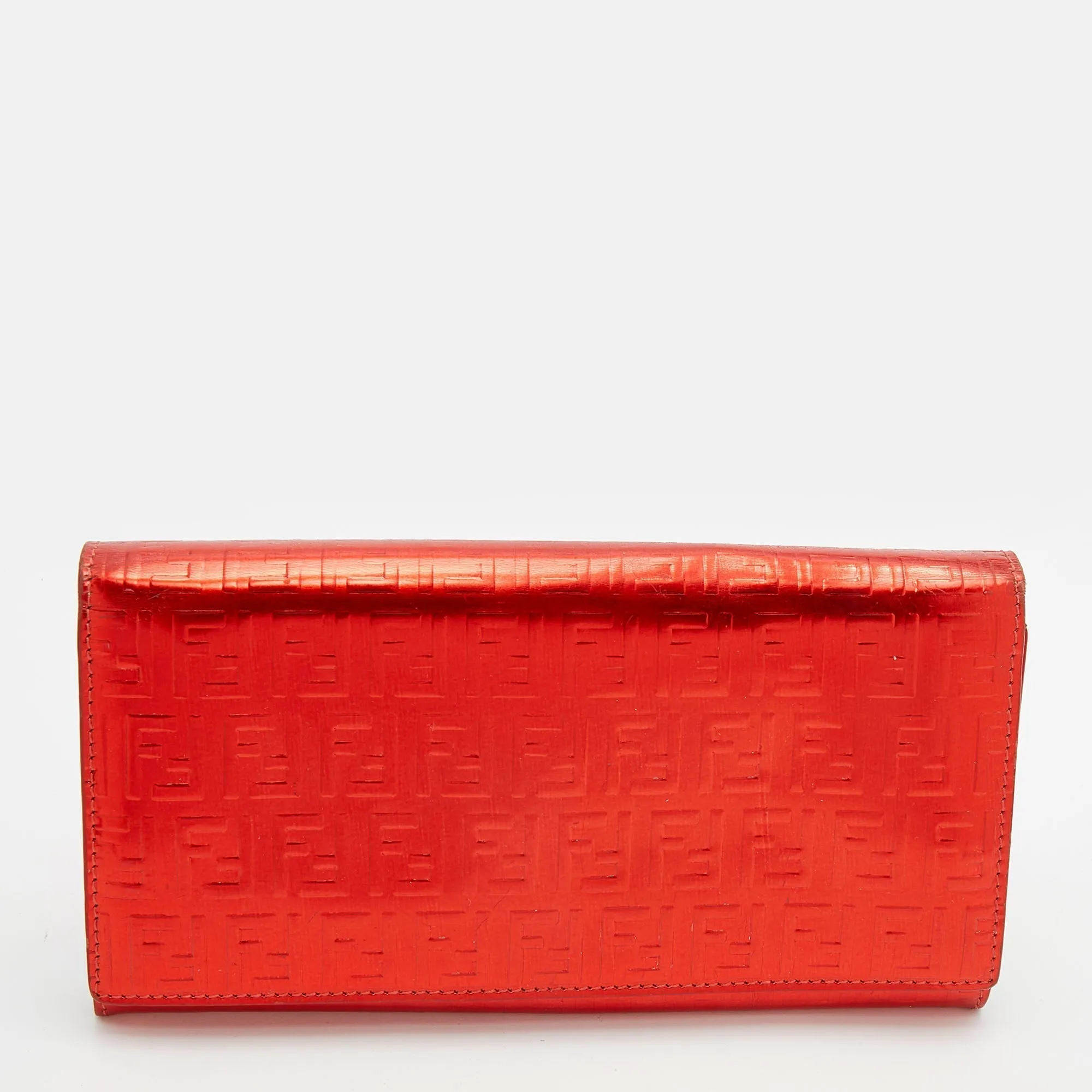 Fendi Red Zucchino Patent Leather Flap Wallet