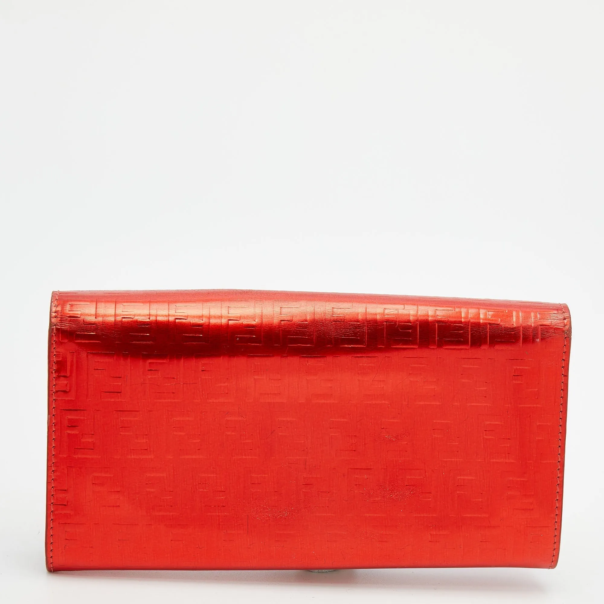 Fendi Red Zucchino Patent Leather Flap Wallet