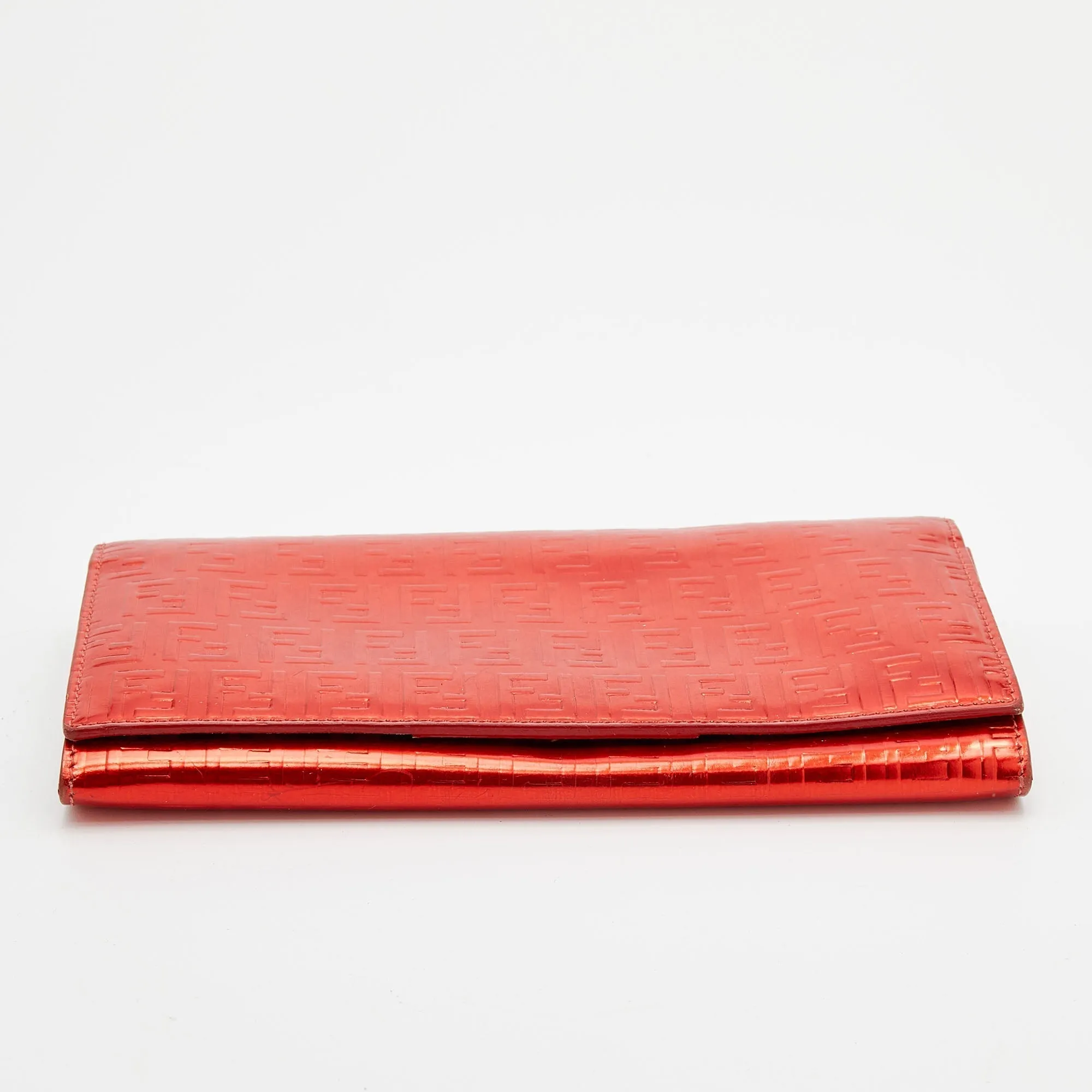 Fendi Red Zucchino Patent Leather Flap Wallet