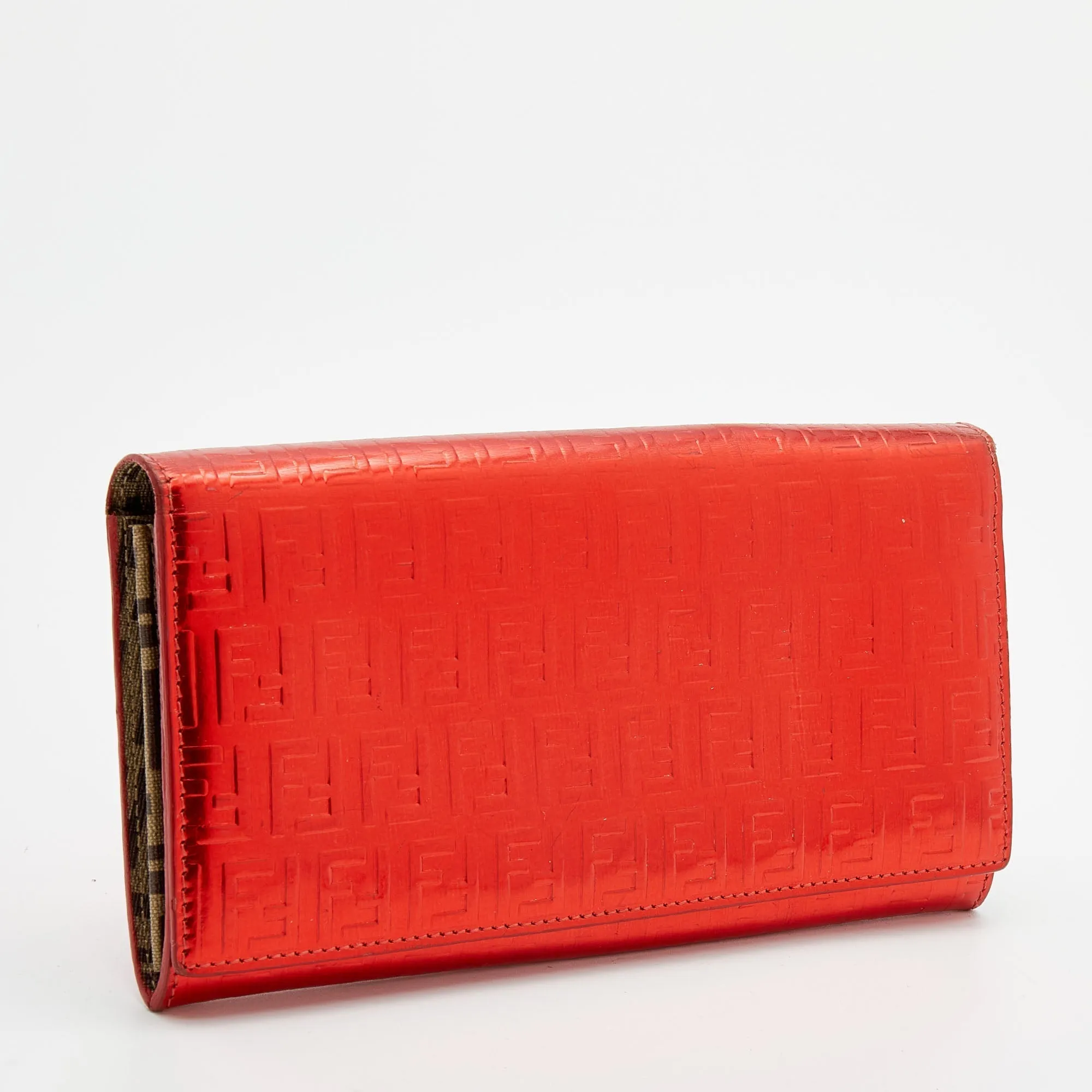 Fendi Red Zucchino Patent Leather Flap Wallet