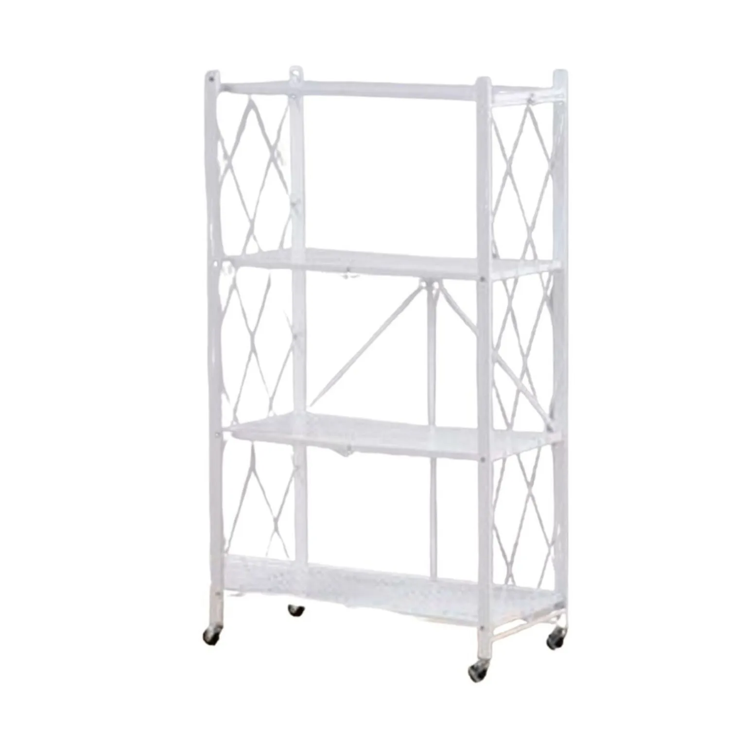 Foldable 4-Tier Carbon Steel Storage Shelf with Wheels