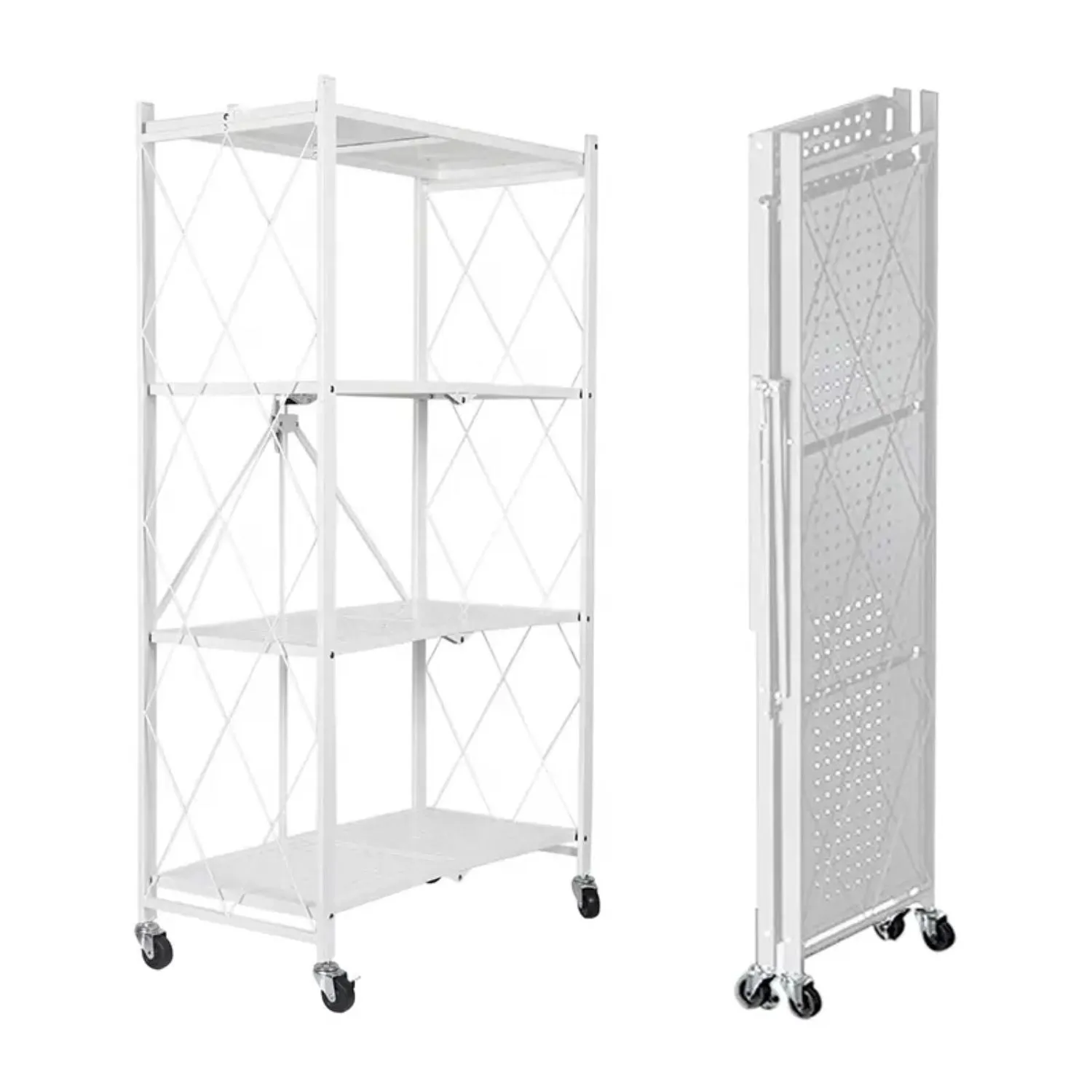 Foldable 4-Tier Carbon Steel Storage Shelf with Wheels