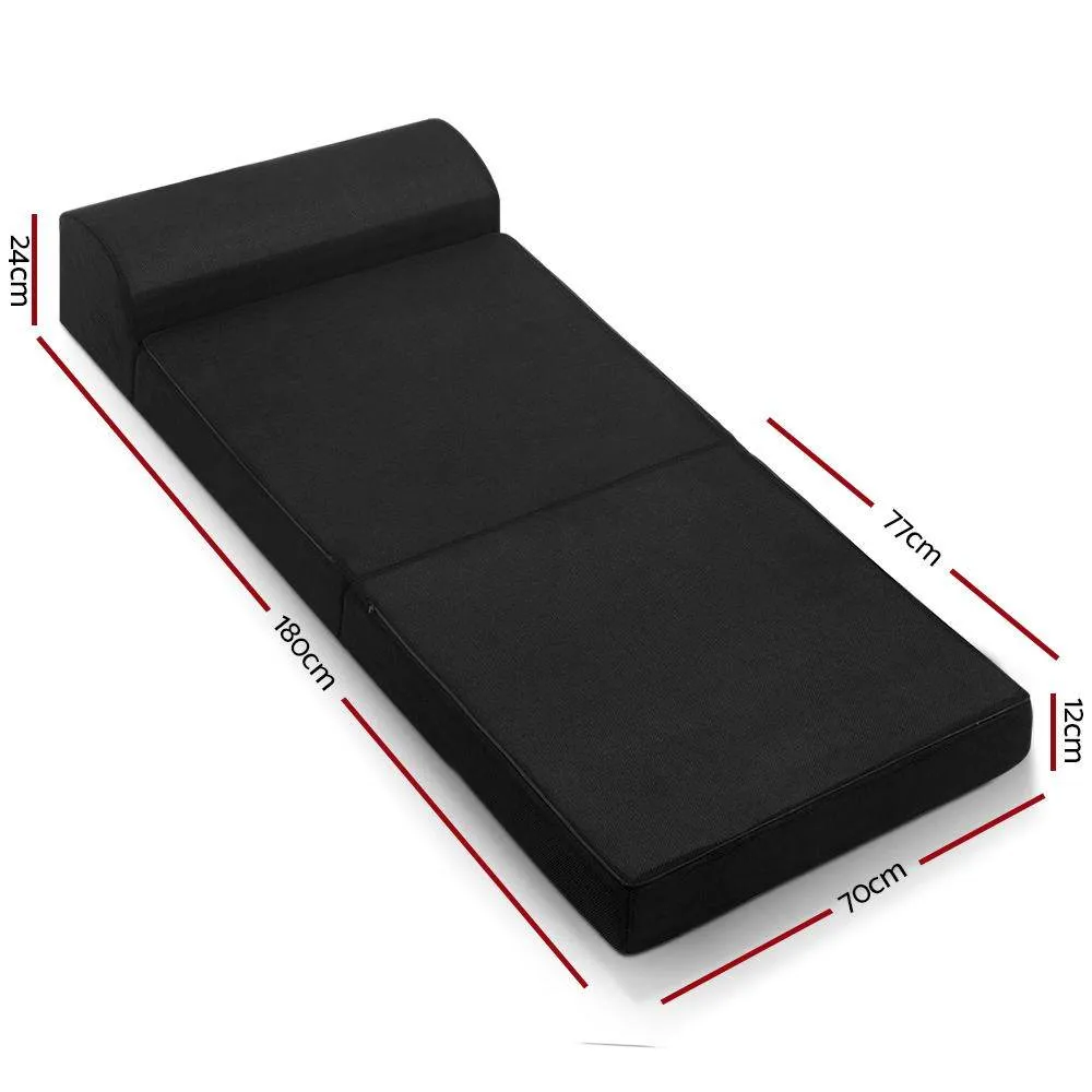 Folding Foam Mattress Portable Single Sofa Bed Mat Air Mesh Fabric Black