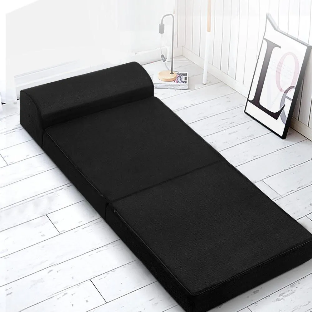 Folding Foam Mattress Portable Single Sofa Bed Mat Air Mesh Fabric Black