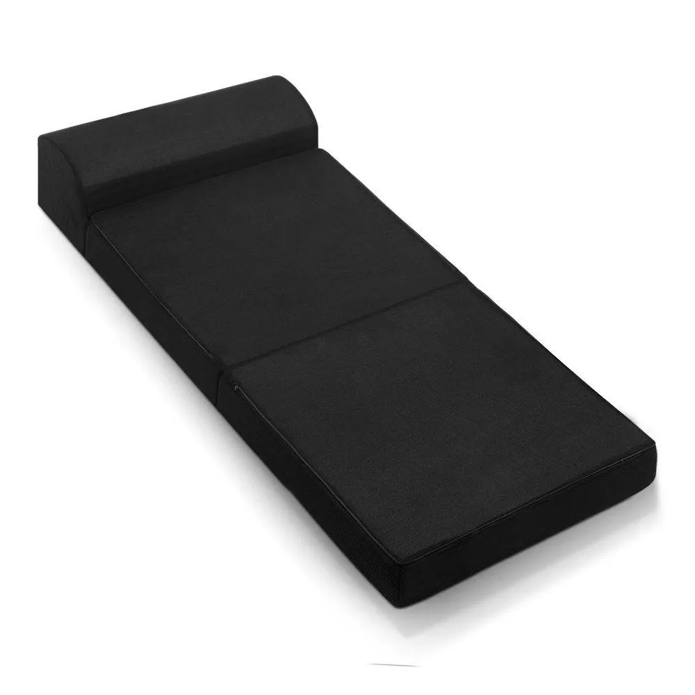 Folding Foam Mattress Portable Single Sofa Bed Mat Air Mesh Fabric Black