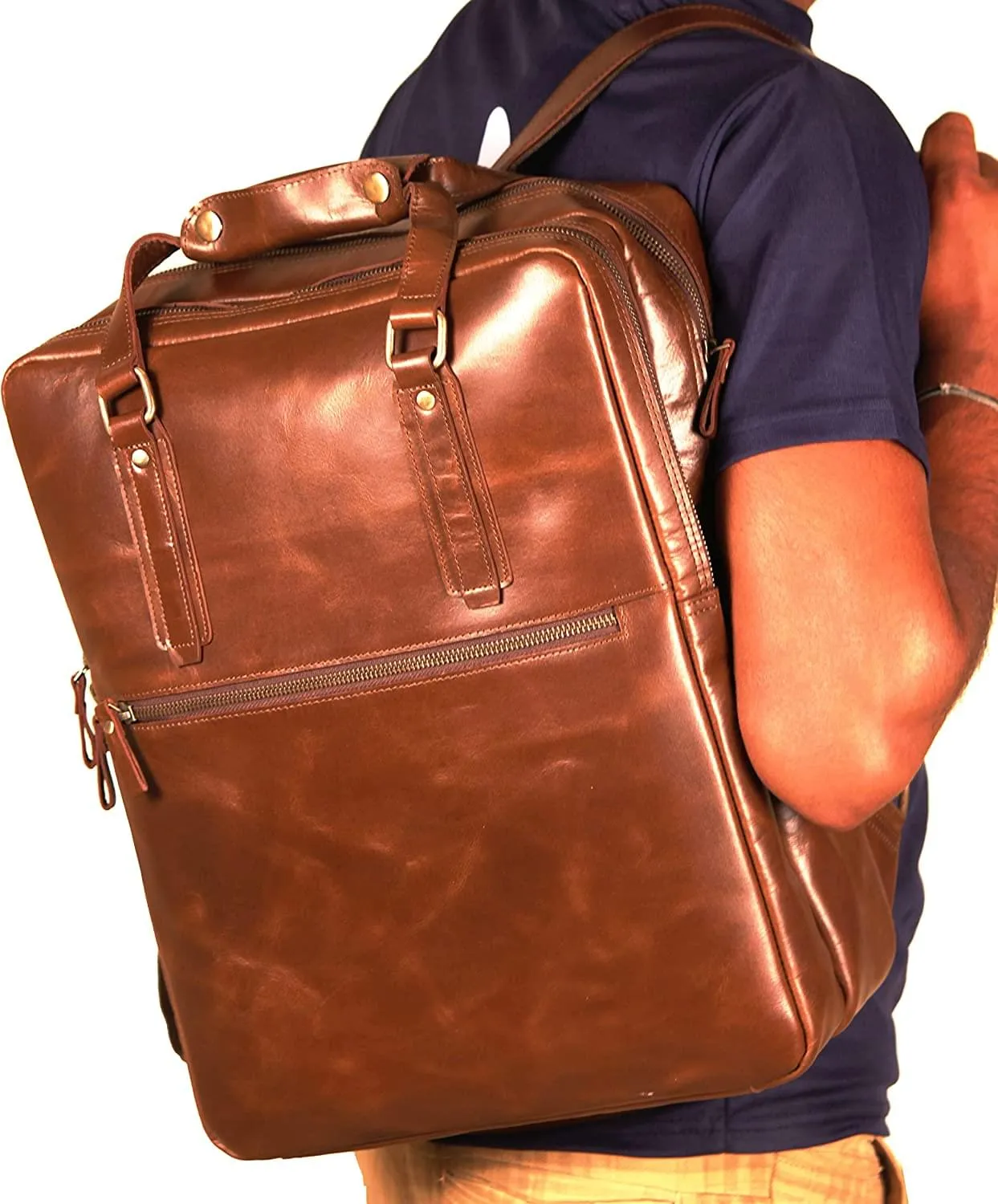 Genuine Buffalo Leather Handle Backpack