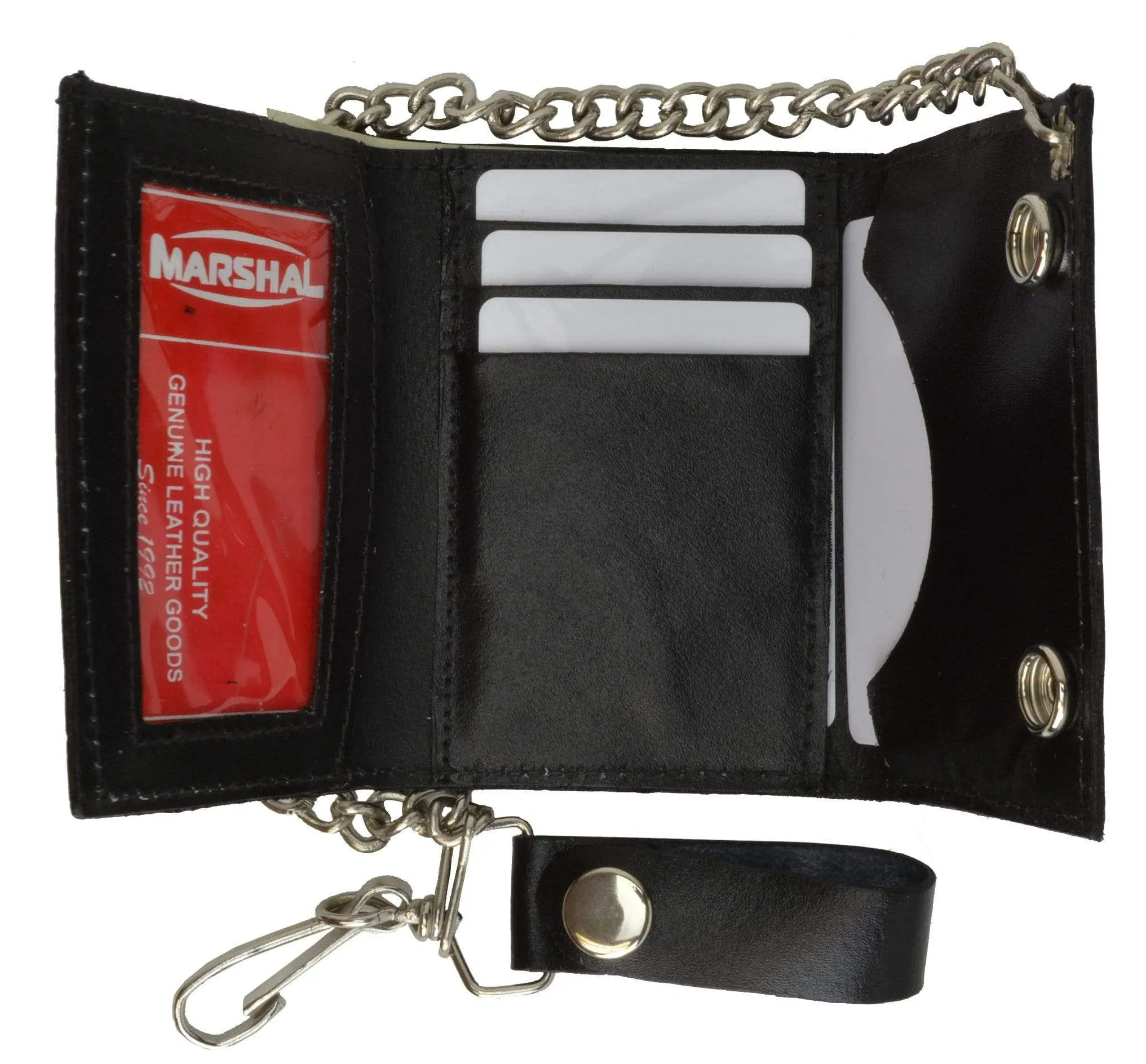 Genuine Leather Biker Trifold Chain Wallet ID Card Holder Bull Logo 1046-13 (C)