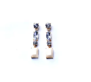 Geo Crystal Linear Drop Earrings Beige