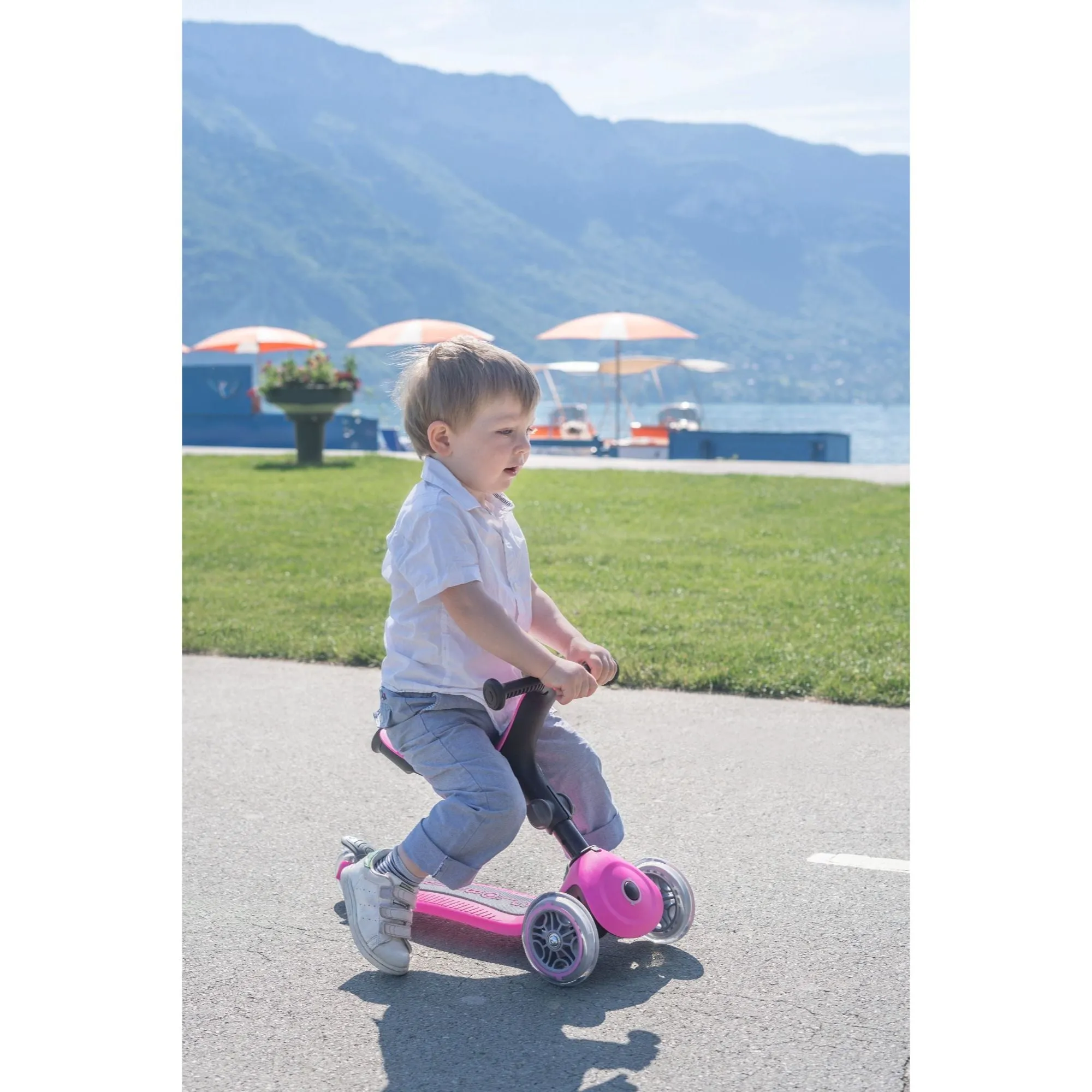 Globber Go Up Foldable Plus Lights Scooter - Pastel Blue (15m – 7y)