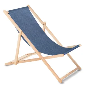 GreenBlue GB183M Classic Beech Deckchair Solid Wooden Garden Lounger Melange Blue