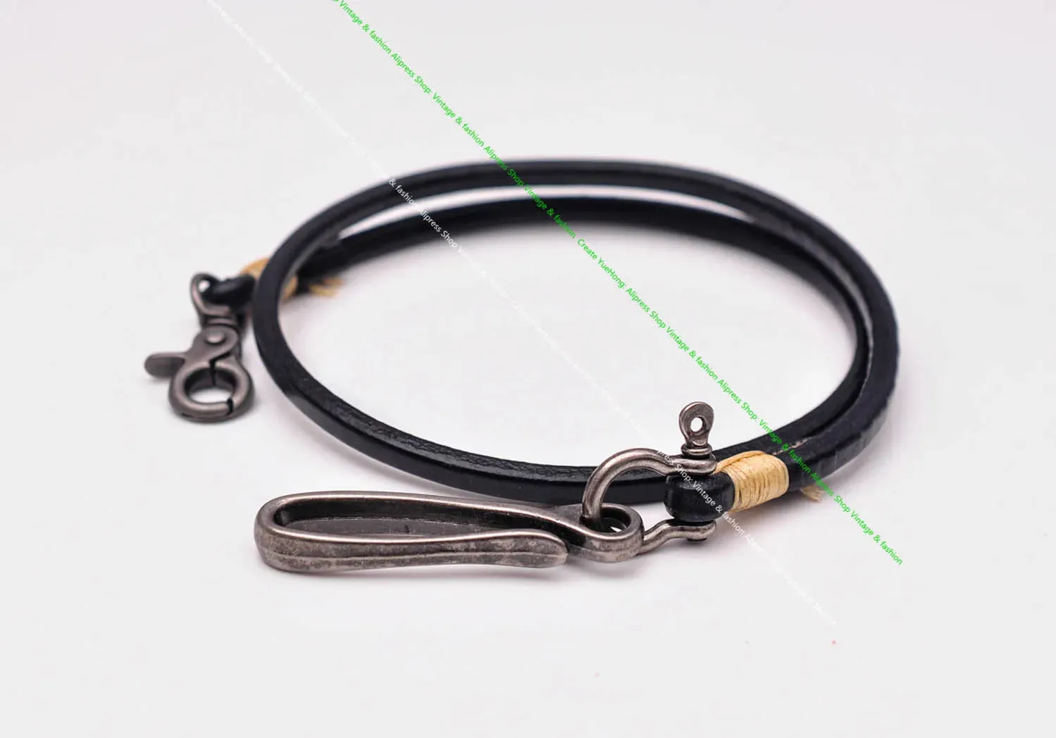 Handmade Cowhide Leather Wallet Chain With Hook Clasp