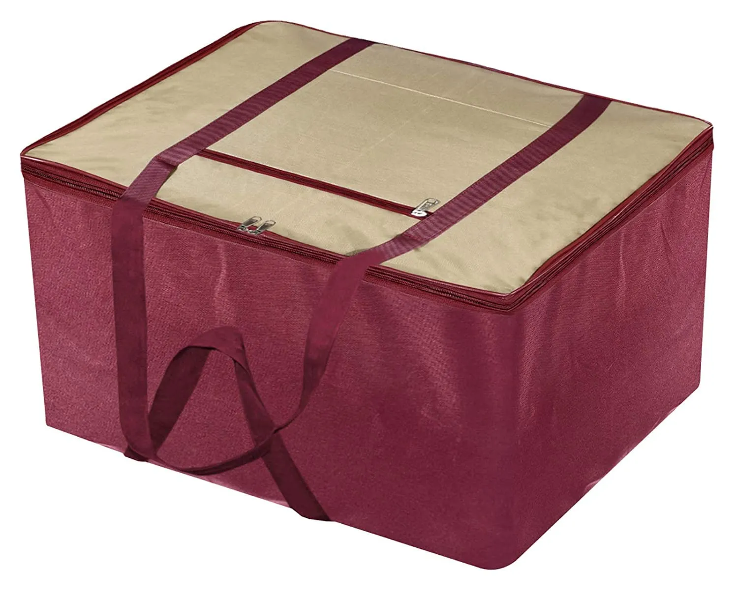 Heart Home Moisture Proof Wardrobe Organizer Storage Bag For Clothes With Zipper Closure and Handle (Brown & Maroon)-HS43HEARTH26665