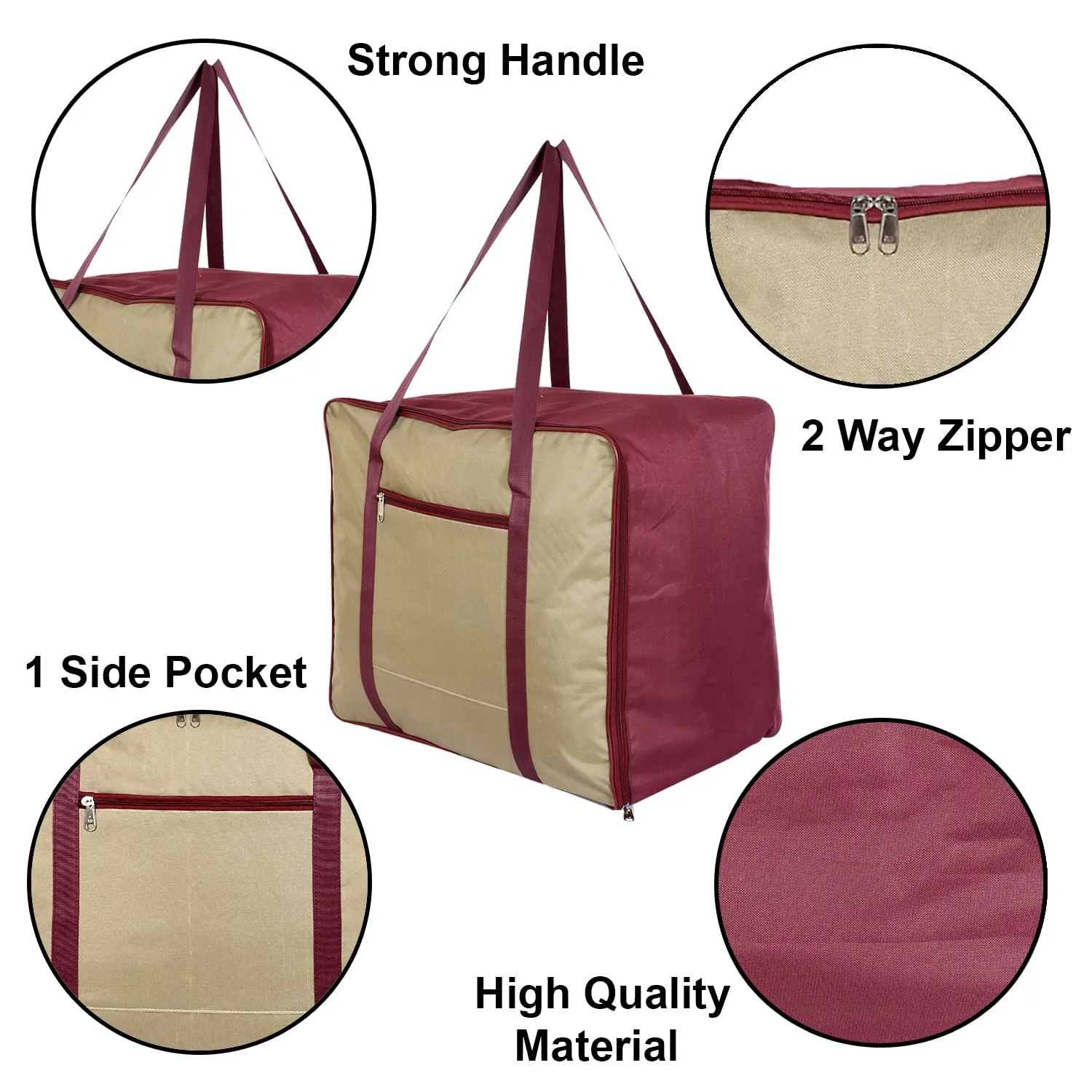 Heart Home Moisture Proof Wardrobe Organizer Storage Bag For Clothes With Zipper Closure and Handle (Brown & Maroon)-HS43HEARTH26665