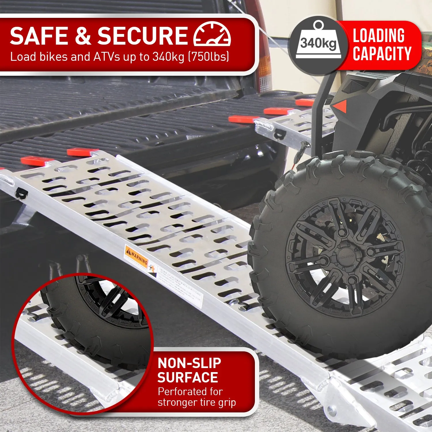 Heavy-Duty Foldable Aluminum ATV Loading Ramp, 340kg