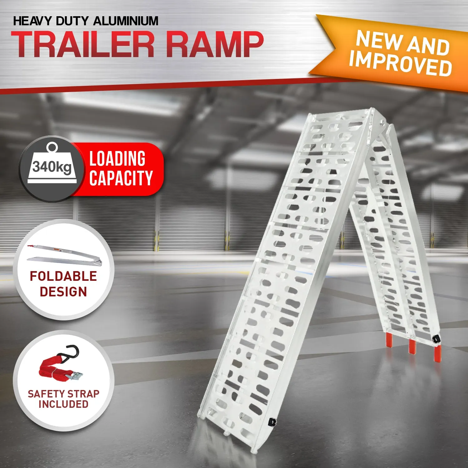 Heavy-Duty Foldable Aluminum ATV Loading Ramp, 340kg