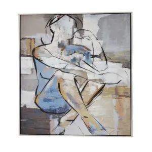 Iamo 49 x 69 Framed Canvas Oil Painting, Woman Sitting, Natural, Blue, Gray By Casagear Home