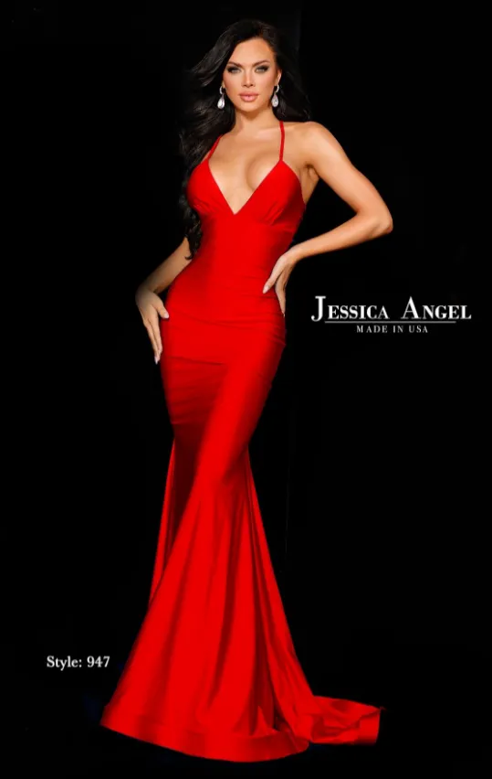 JESSICA ANGEL - 947 - Deep V-Neck Jersey Evening Gown