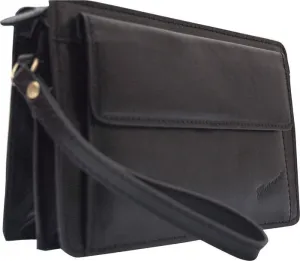 Katana Black Leather Flap Wrist Clutch Bag