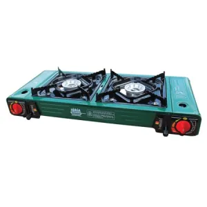 King Kooker Mr. Outdoors Green Portable 2-Burner Butane Stove Side Burner with Carry Bag