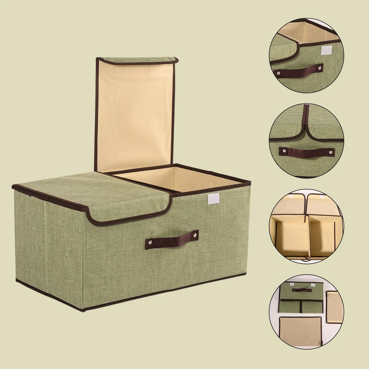 Kuber Industries Foldable Storage Box | Double Lid Storage Box with Handle | Stackable Storage Box For Clothes-Toys-Books | YJA007-GRN | Green