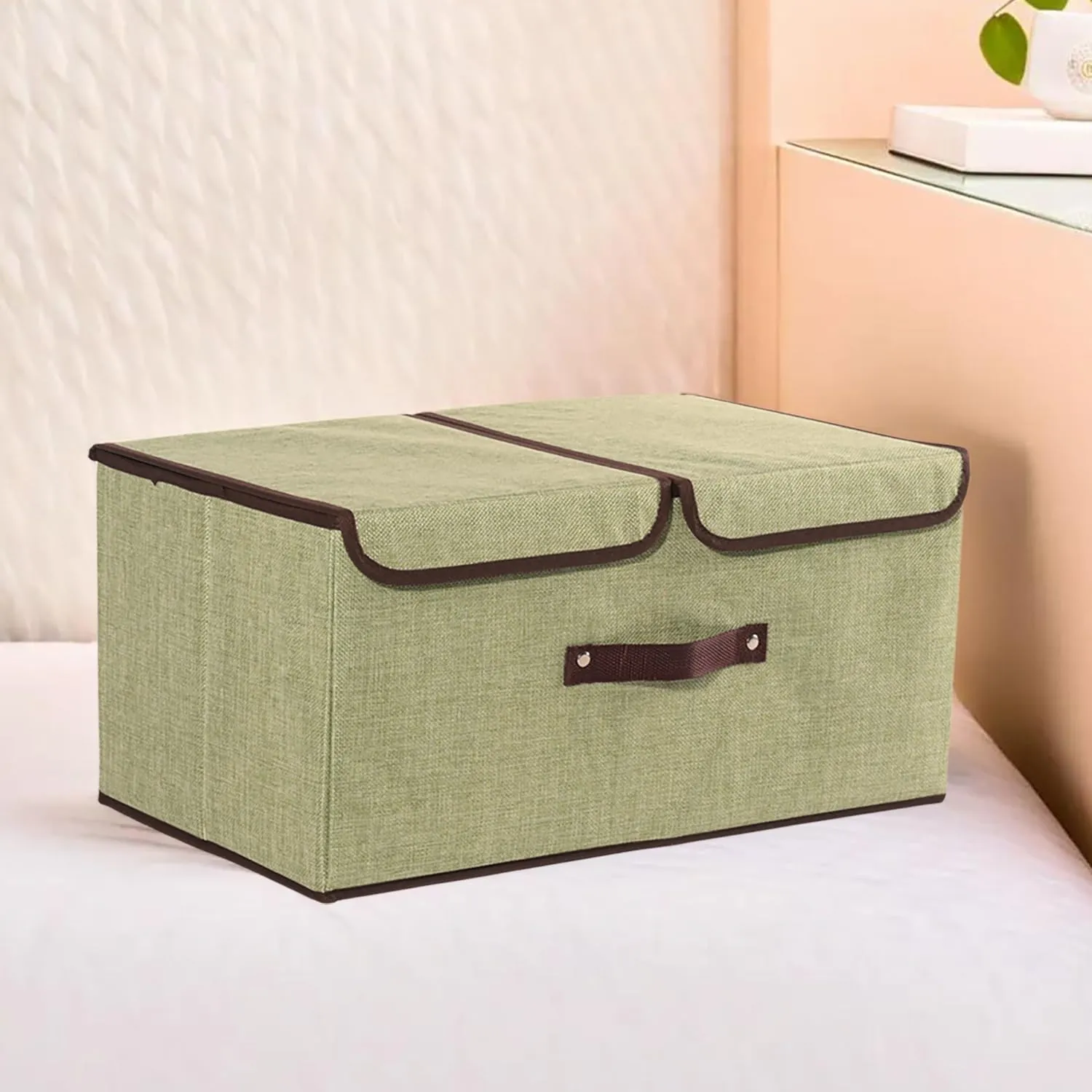 Kuber Industries Foldable Storage Box | Double Lid Storage Box with Handle | Stackable Storage Box For Clothes-Toys-Books | YJA007-GRN | Green