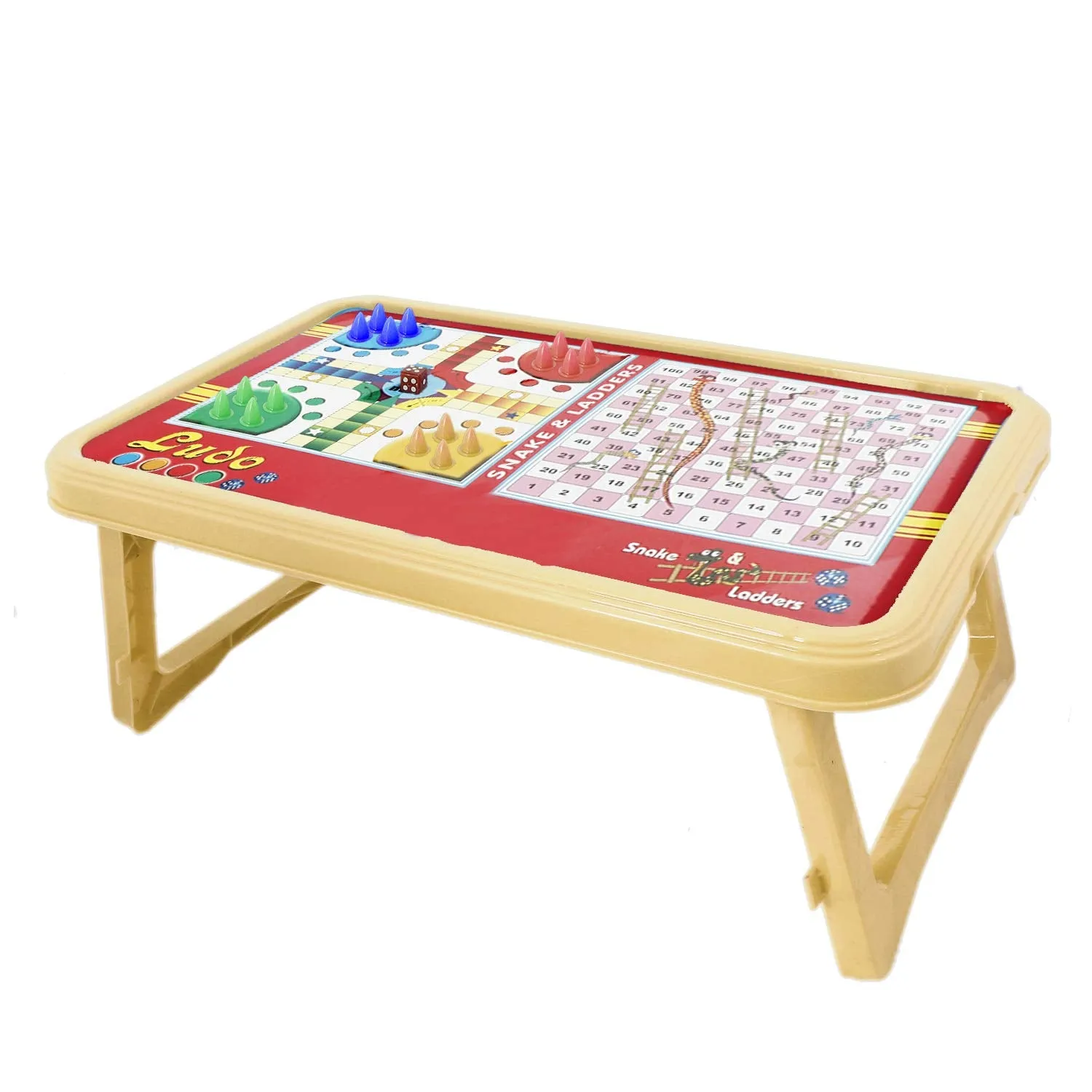 Kuber Industries Plastic Ludo, Snakes and Ladders Printed Foldable Study Table (Yellow) - CTKTC034755