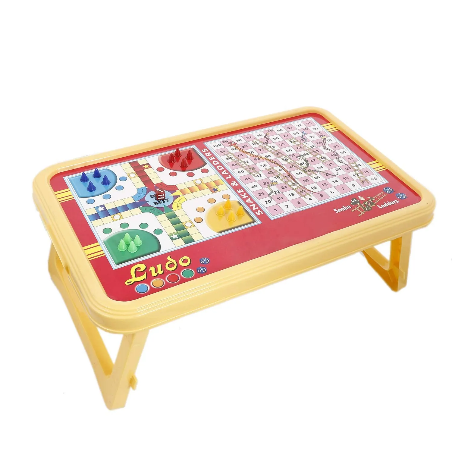 Kuber Industries Plastic Ludo, Snakes and Ladders Printed Foldable Study Table (Yellow) - CTKTC034755