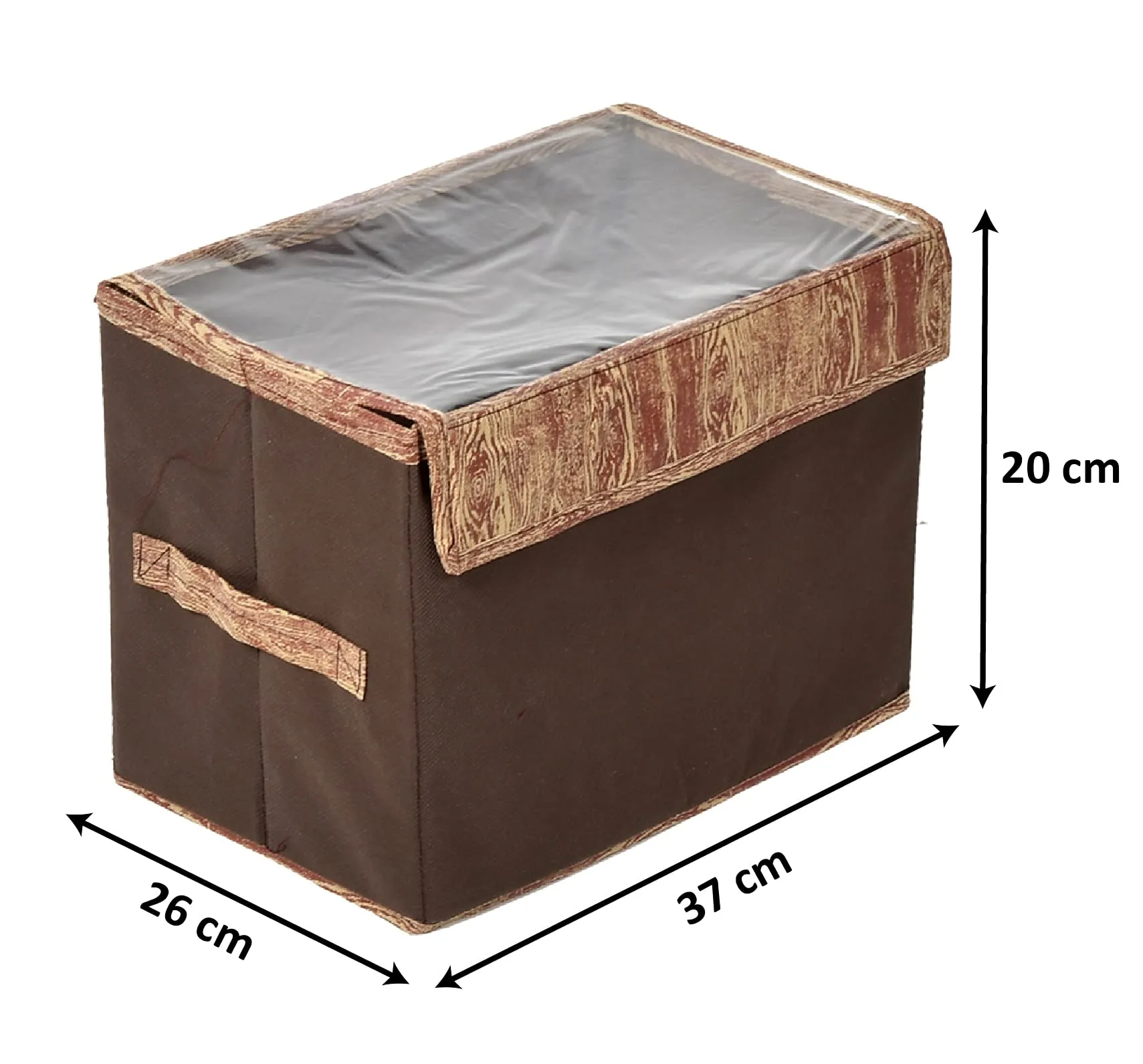 Kuber Industries Wooden Design Non-Woven Storage Box/Bin|Tranasparent Lid & Durable Handle|Storage Box For Clothes|Storage Box For Toys (Brown)