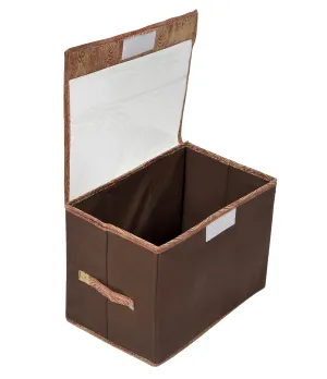 Kuber Industries Wooden Design Non-Woven Storage Box/Bin|Tranasparent Lid & Durable Handle|Storage Box For Clothes|Storage Box For Toys (Brown)