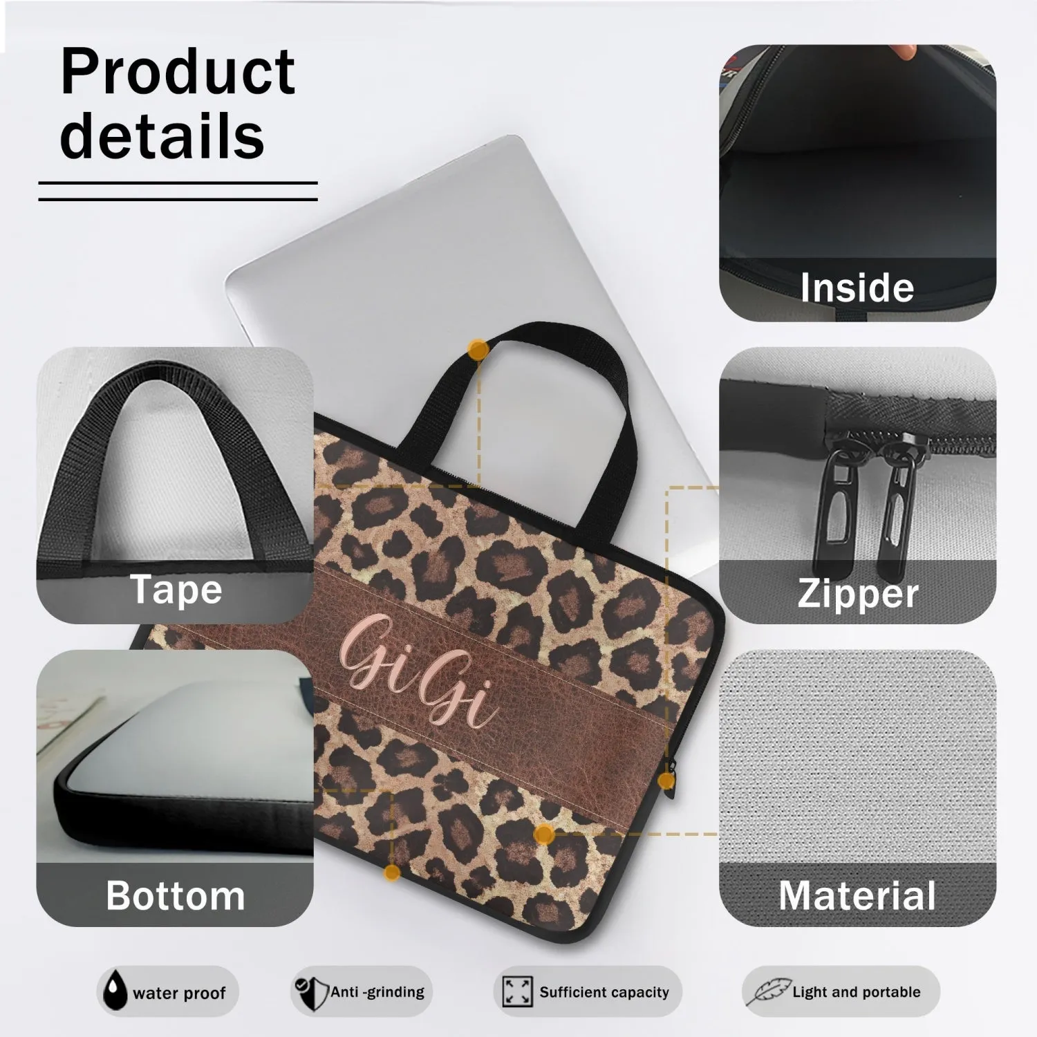 Laptop Sleeve with handles - Leopard Print - GiGi