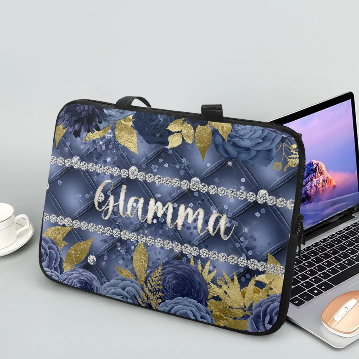 Laptop Sleeve with handles - Navy Floral - Glamma