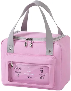 Large Capacity Lunch Bag for Girls,Reusable Insulated Lunch Bag Cooler Tote Box with Front Pocket for School Kids Teen Girls(Pink)