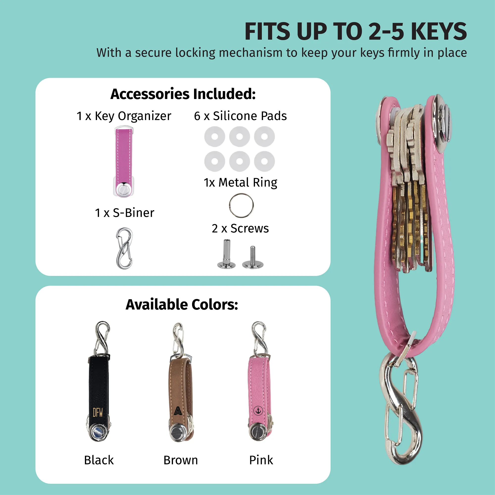 Laserable Leather Key Organizer/Holder (Black, Brown, and Pink)