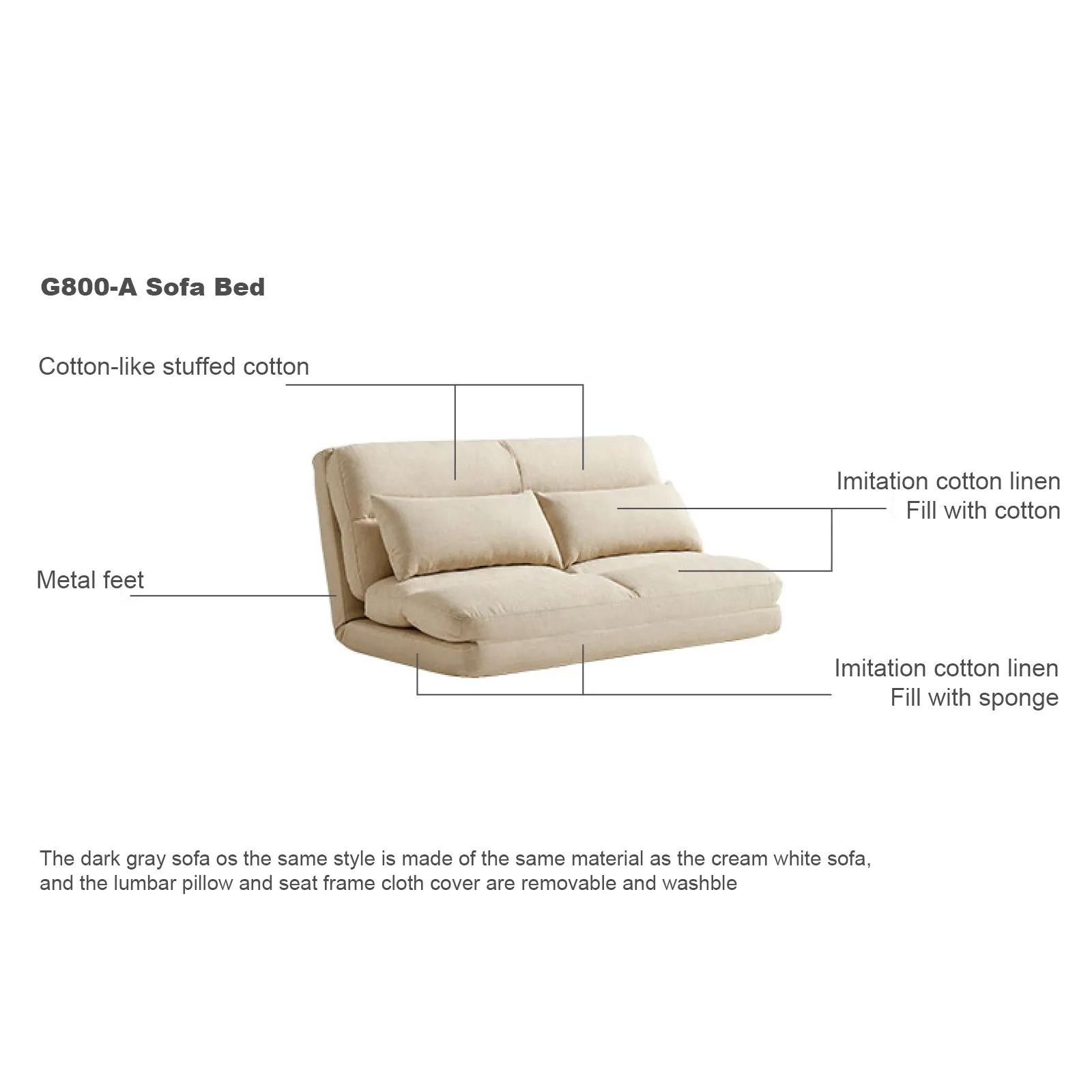 LEO White Cream Foldable Sofa Bed