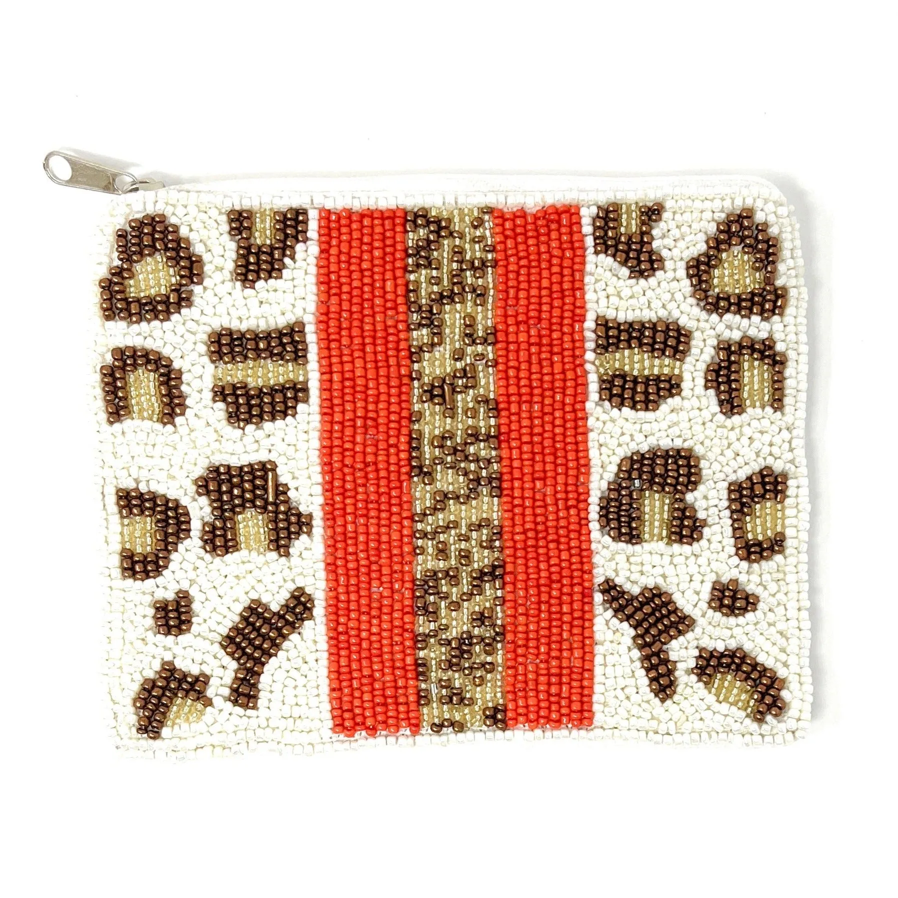 Leopard Red Stripe Beaded Coin Purse