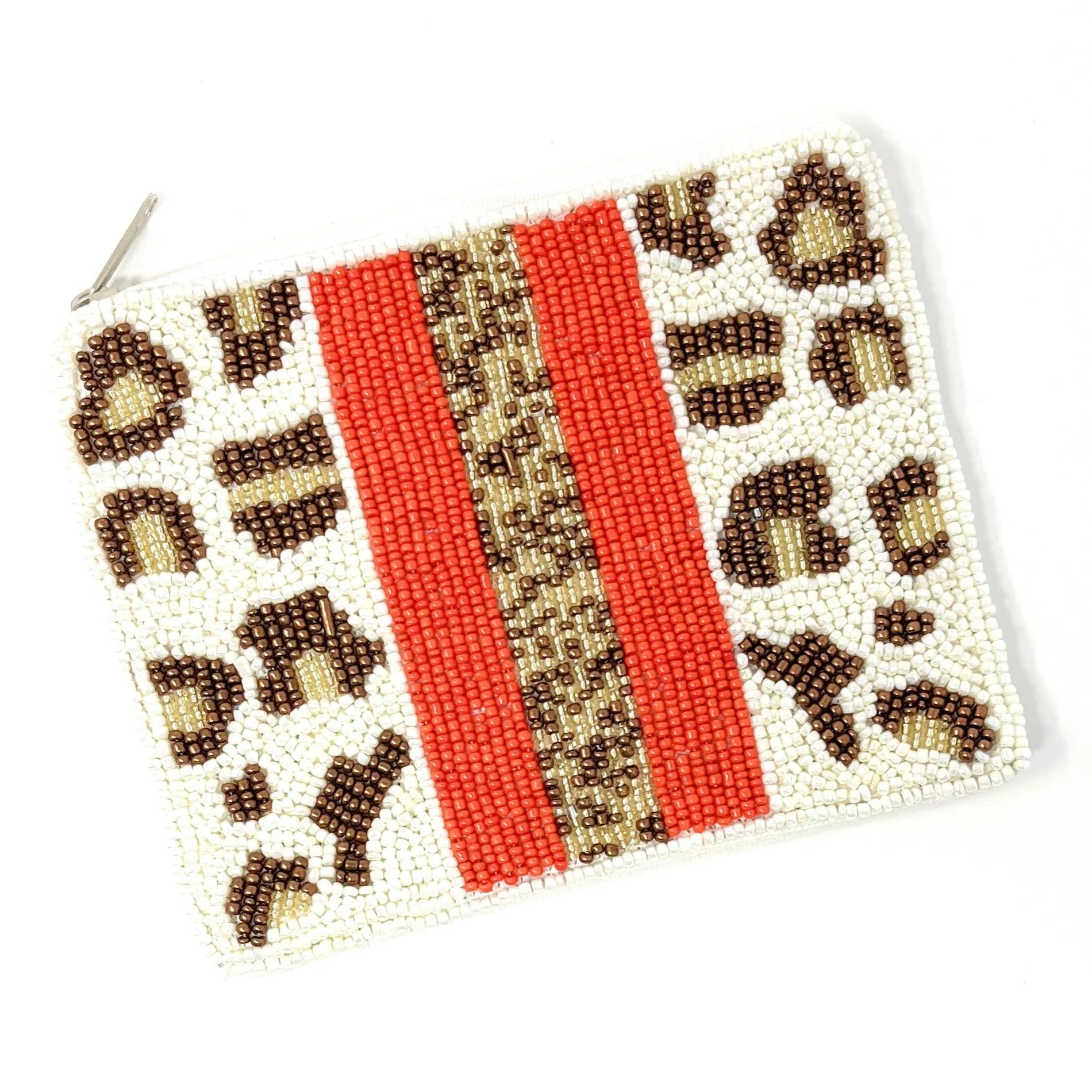 Leopard Red Stripe Beaded Coin Purse