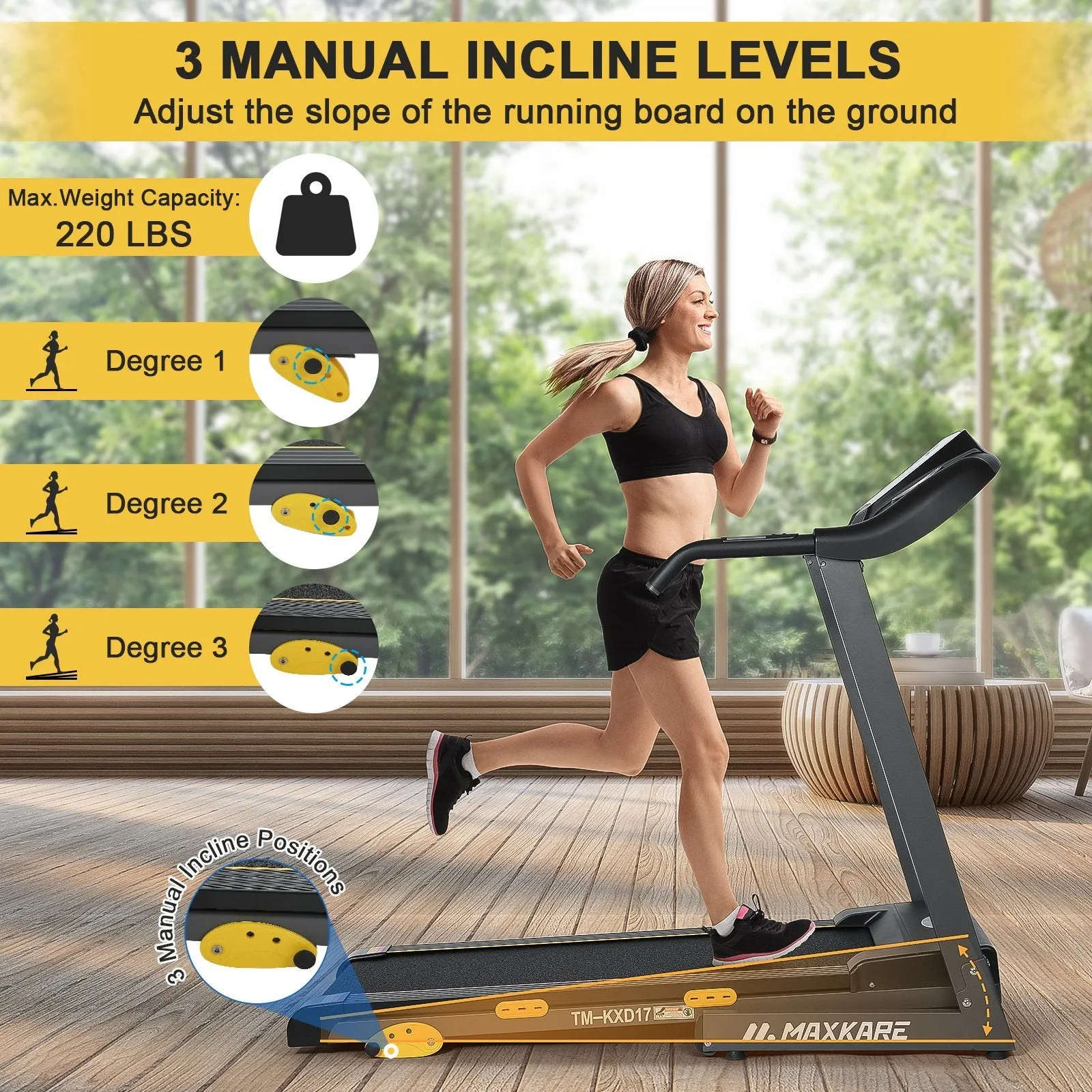 MaxKare Folding Treadmill Electric Motorized Running Machine 17'' Wide Tread Belt w/Incline LCD Display and Cup Holder Easy Assembly with 15 Preset Programs Perfect for Home Use