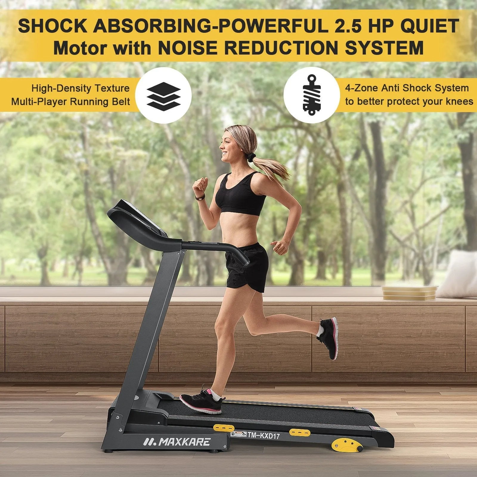 MaxKare Folding Treadmill Electric Motorized Running Machine 17'' Wide Tread Belt w/Incline LCD Display and Cup Holder Easy Assembly with 15 Preset Programs Perfect for Home Use