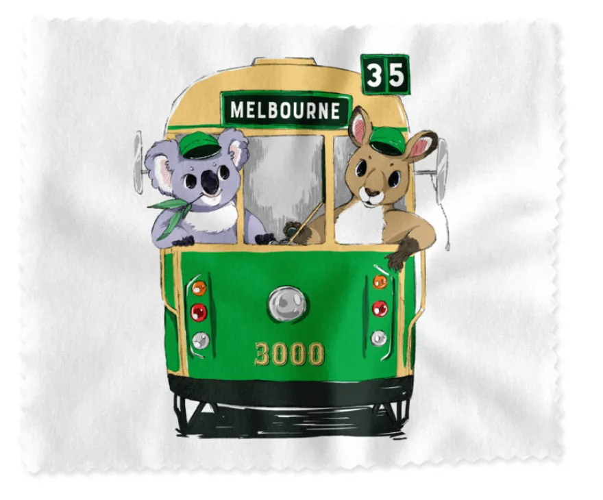 Melbourne Lens Cloth - Green Tram with Animals