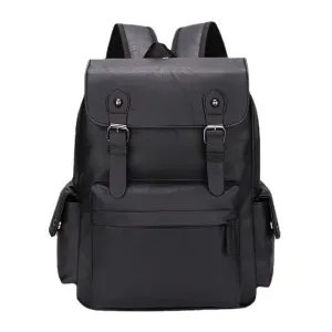 Men Casual Travel Multi-pocket Large Capacity Backpack Solid Retro Wear-resistant Waterproof PU Soft Leather 14 Inch Laptop Bag