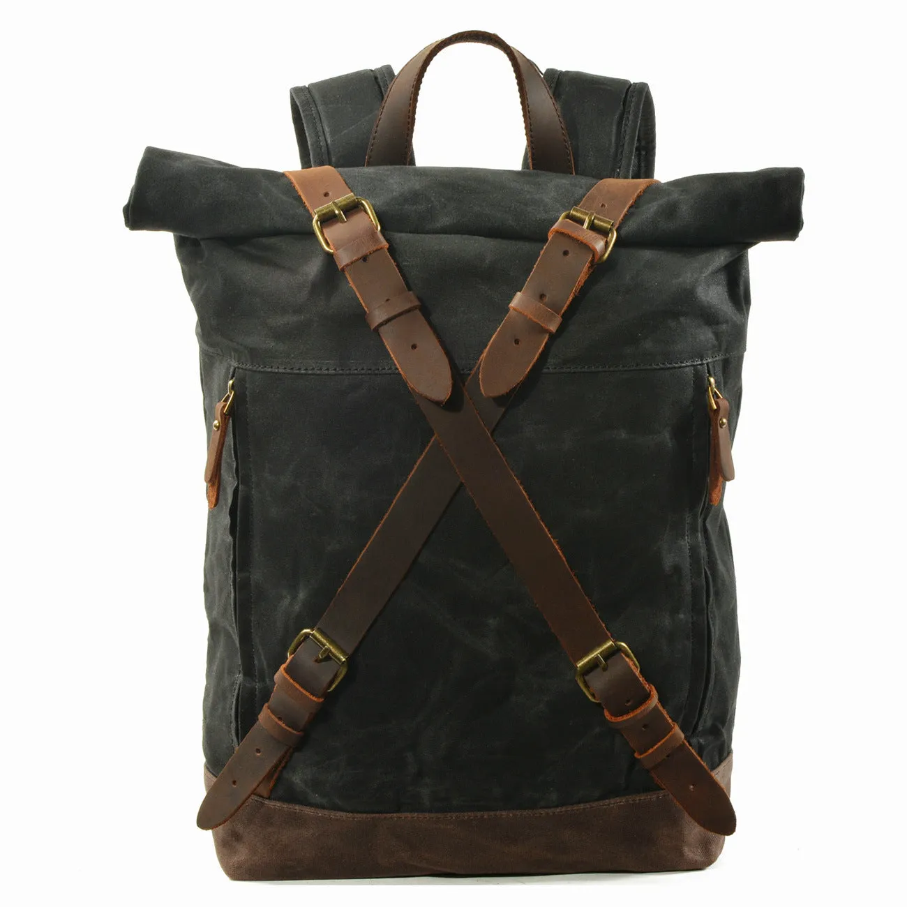 Men Waterproof Leather Canvas Hiking Bag 9505