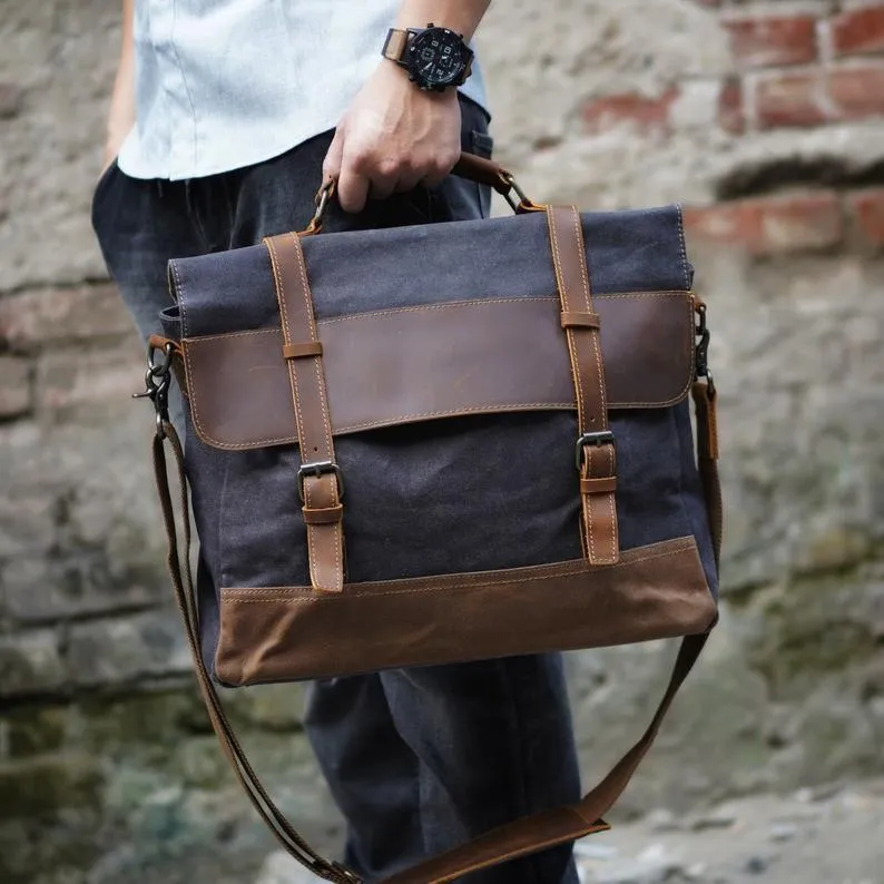 Mens Waxed Canvas Laptop Messenger Bag